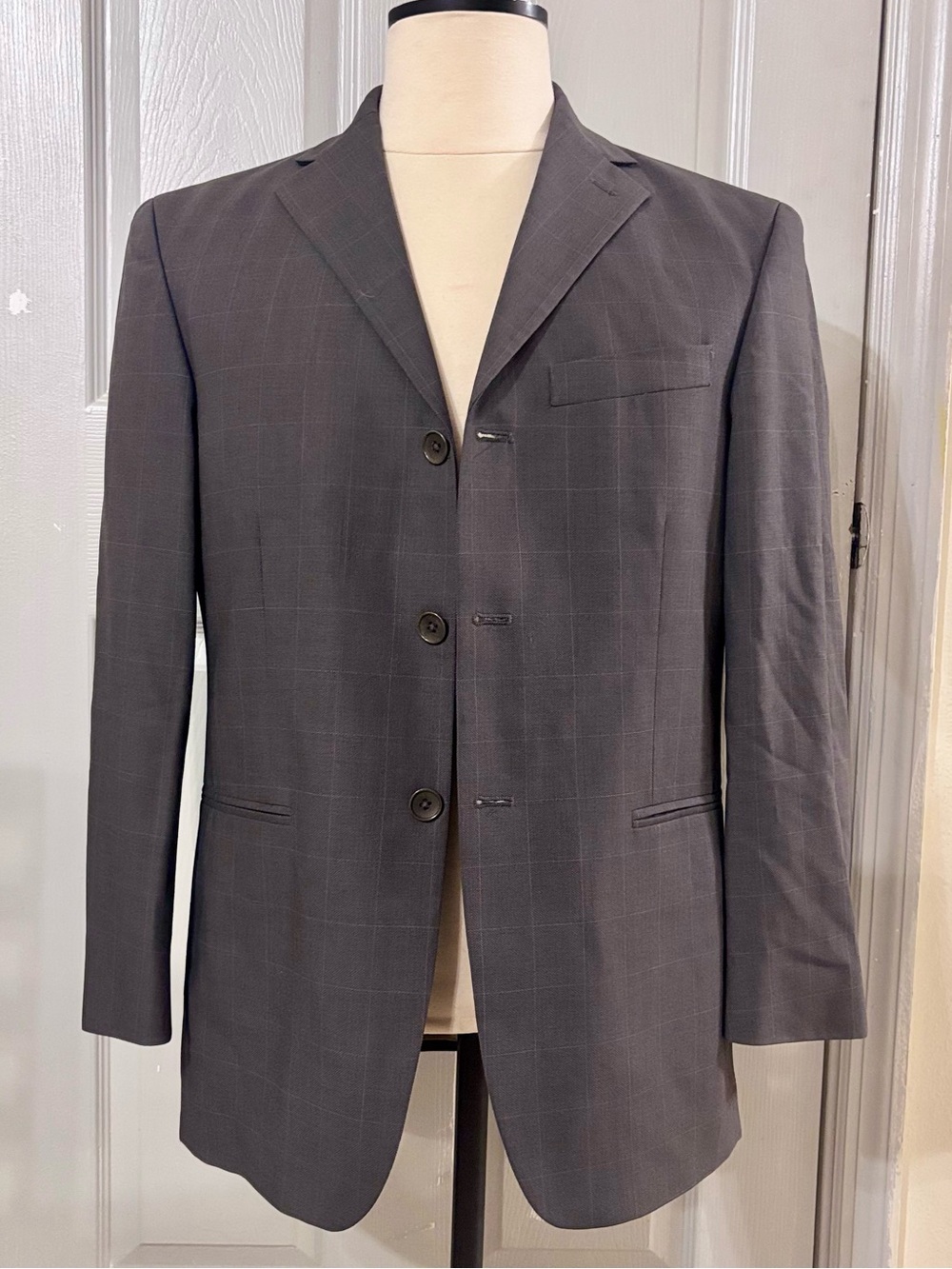 Geoffrey Beene Gray PinStripe men’s Jacket 38 S W 32 100% Wool 3 Buttons busines